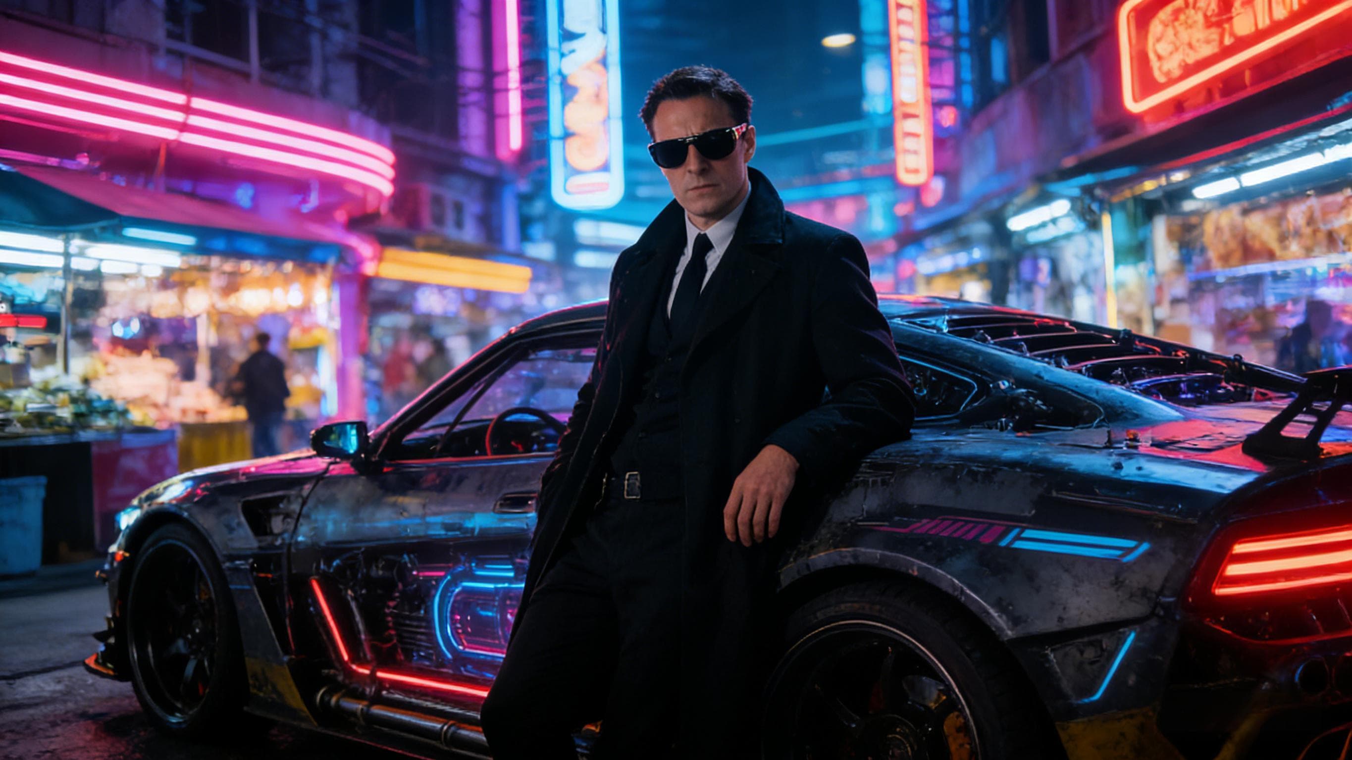 Same character in cyberpunk city
